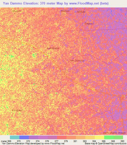 Yan Dammo,Nigeria Elevation Map