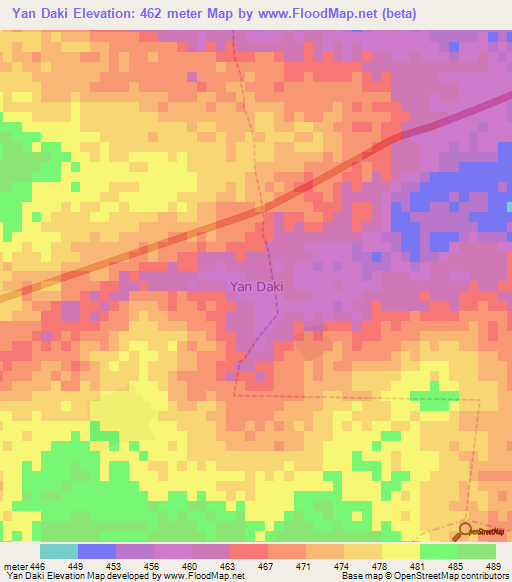 Yan Daki,Nigeria Elevation Map