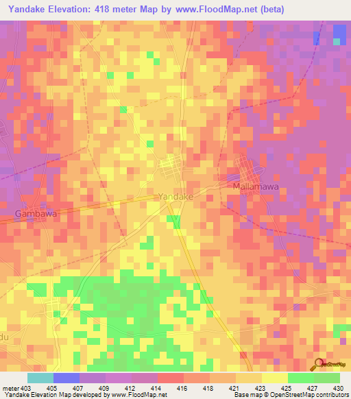 Yandake,Nigeria Elevation Map