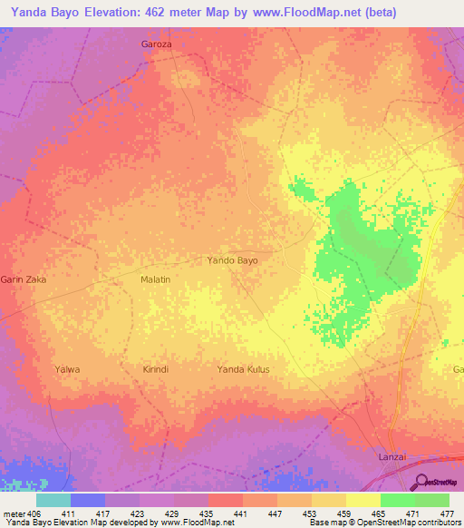 Yanda Bayo,Nigeria Elevation Map