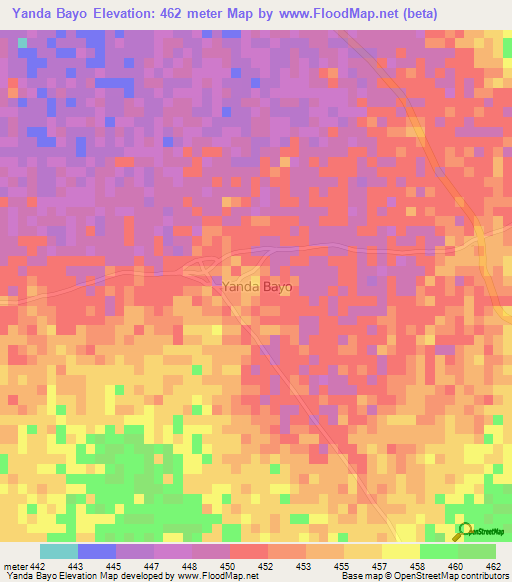 Yanda Bayo,Nigeria Elevation Map