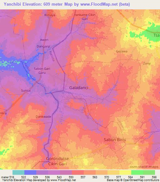 Yanchibi,Nigeria Elevation Map