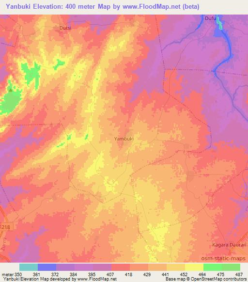 Yanbuki,Nigeria Elevation Map