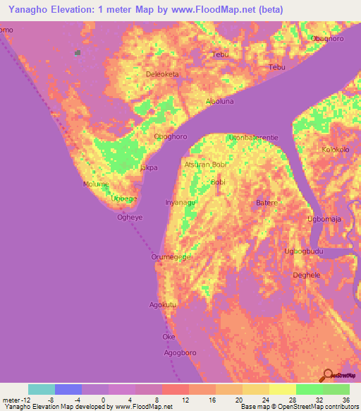 Yanagho,Nigeria Elevation Map