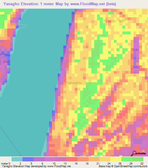 Yanagho,Nigeria Elevation Map