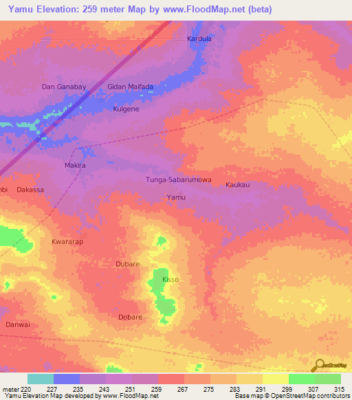 Yamu,Nigeria Elevation Map