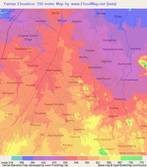 Yamtar,Nigeria Elevation Map