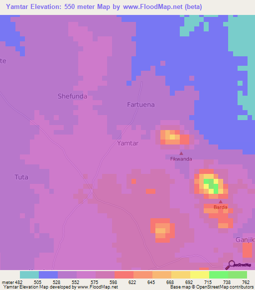 Yamtar,Nigeria Elevation Map