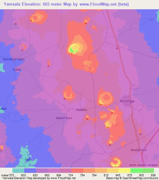 Yamsala,Nigeria Elevation Map