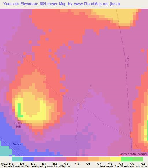 Yamsala,Nigeria Elevation Map