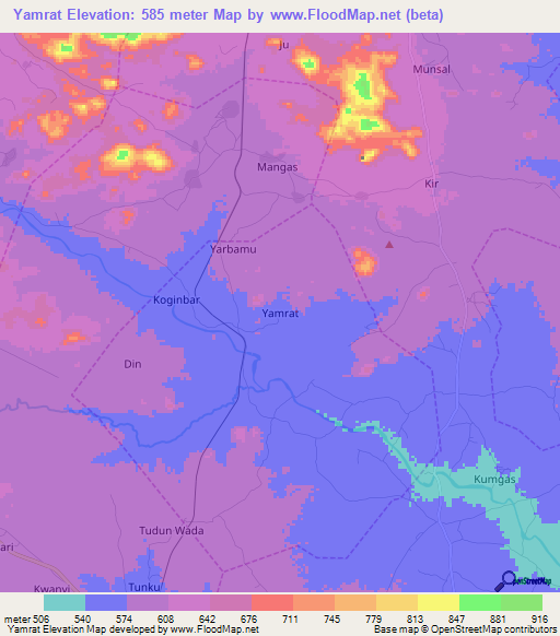 Yamrat,Nigeria Elevation Map