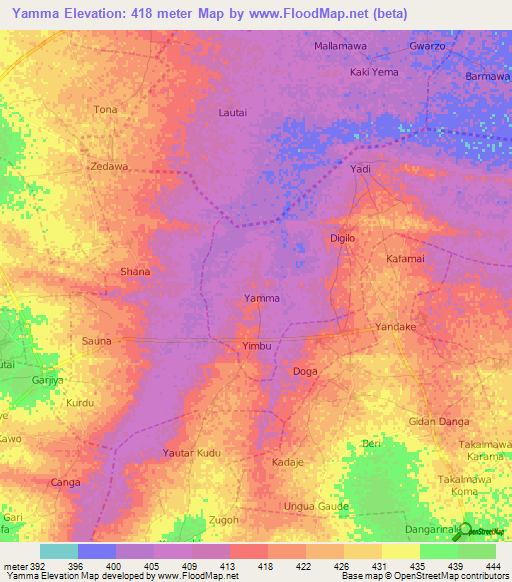 Yamma,Nigeria Elevation Map