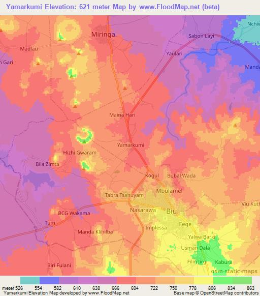 Yamarkumi,Nigeria Elevation Map