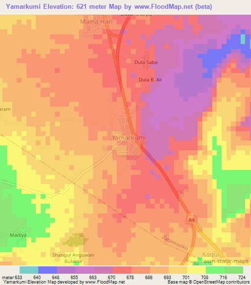 Yamarkumi,Nigeria Elevation Map