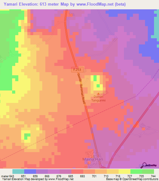 Yamari,Nigeria Elevation Map