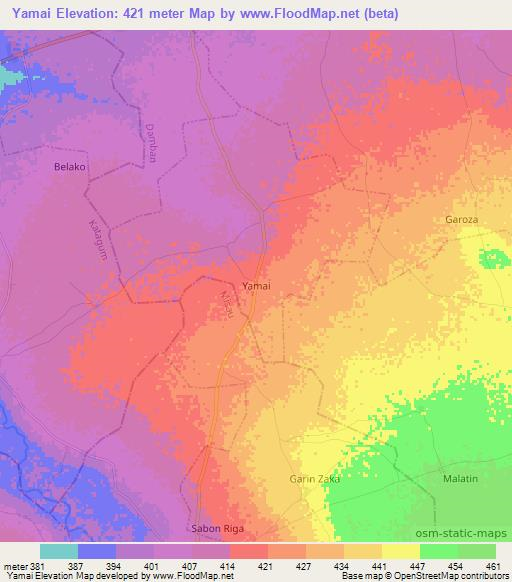 Yamai,Nigeria Elevation Map