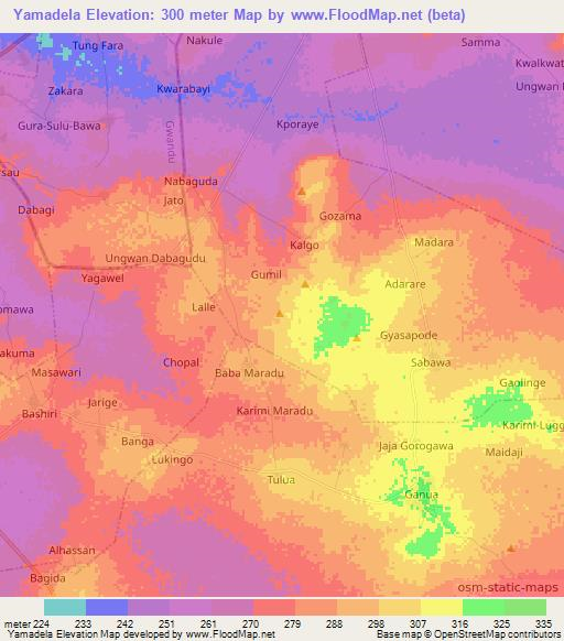 Yamadela,Nigeria Elevation Map