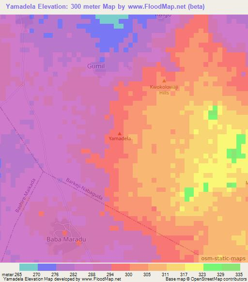 Yamadela,Nigeria Elevation Map