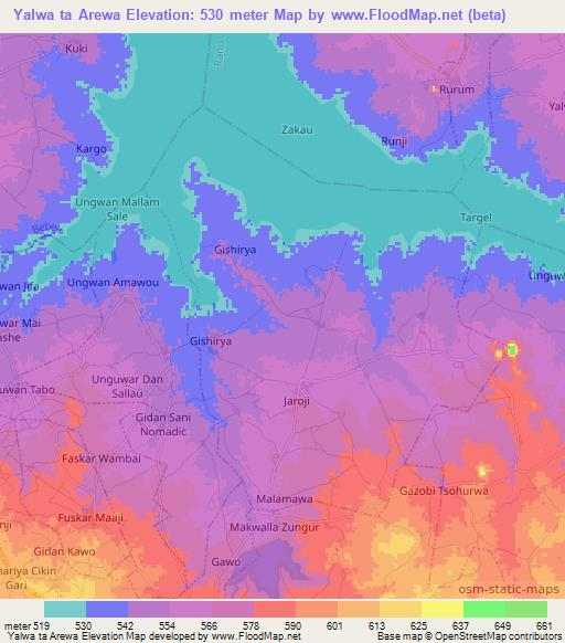 Yalwa ta Arewa,Nigeria Elevation Map