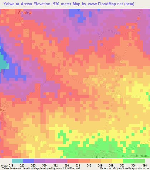 Yalwa ta Arewa,Nigeria Elevation Map