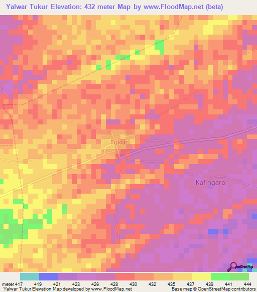 Yalwar Tukur,Nigeria Elevation Map