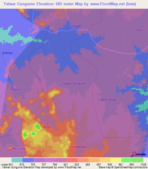 Yalwar Gungume,Nigeria Elevation Map