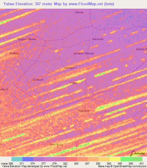 Yalwa,Nigeria Elevation Map