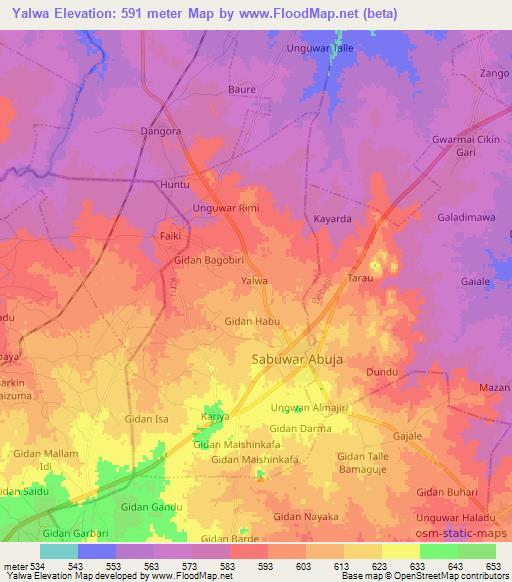 Yalwa,Nigeria Elevation Map