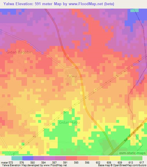 Yalwa,Nigeria Elevation Map