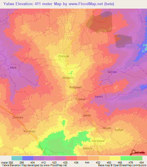 Yalwa,Nigeria Elevation Map