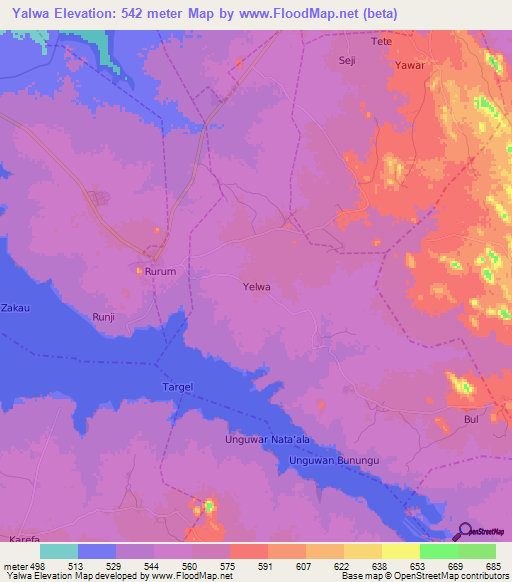 Yalwa,Nigeria Elevation Map