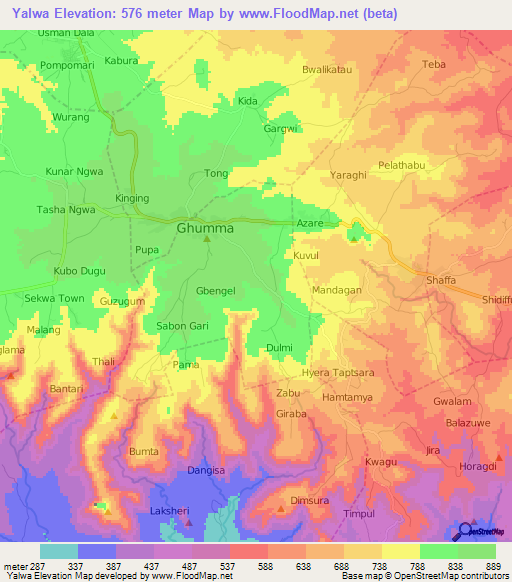 Yalwa,Nigeria Elevation Map