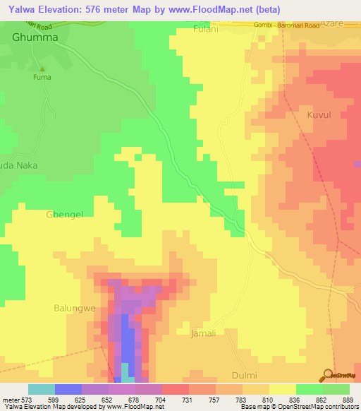 Yalwa,Nigeria Elevation Map