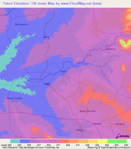 Yalori,Nigeria Elevation Map