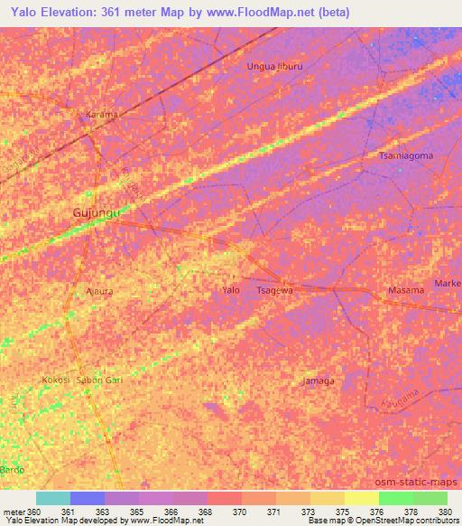 Yalo,Nigeria Elevation Map