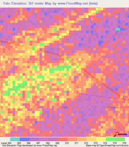 Yalo,Nigeria Elevation Map