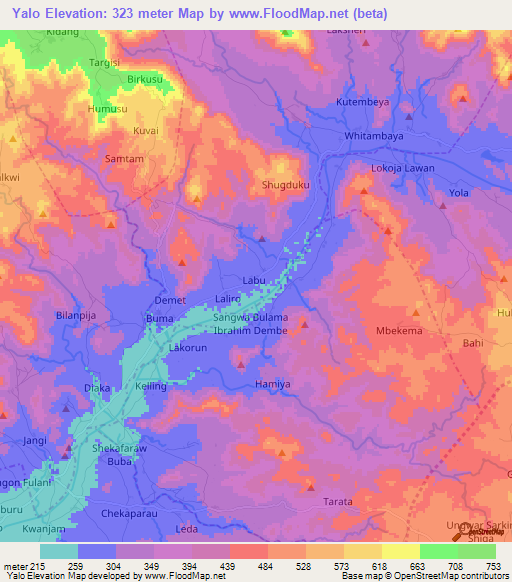 Yalo,Nigeria Elevation Map