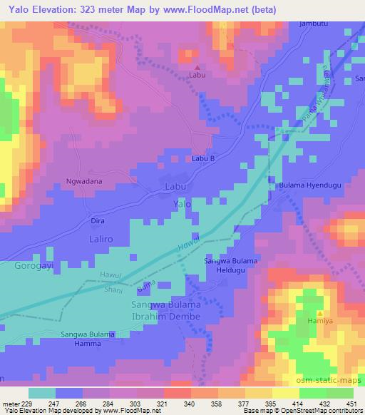 Yalo,Nigeria Elevation Map