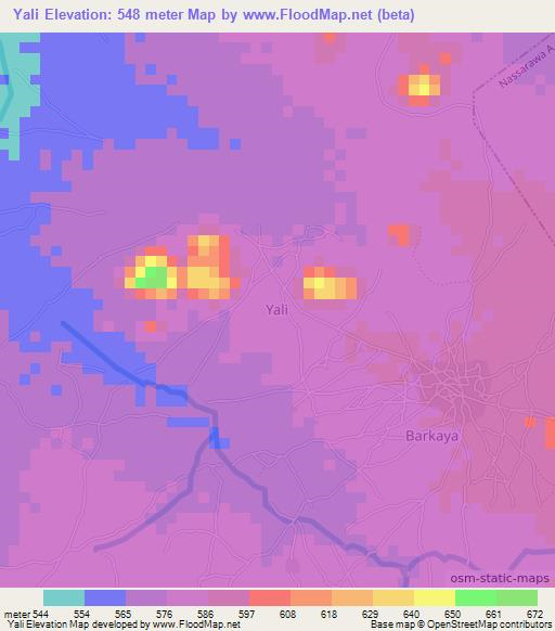 Yali,Nigeria Elevation Map