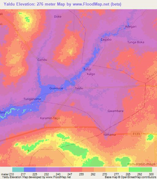 Yaldu,Nigeria Elevation Map