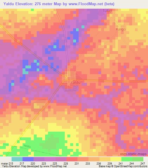 Yaldu,Nigeria Elevation Map