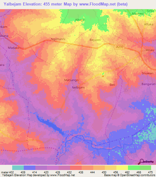 Yalbejam,Nigeria Elevation Map