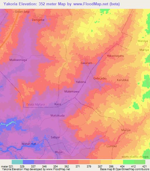 Yakoria,Nigeria Elevation Map