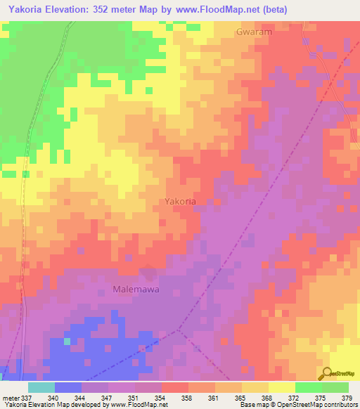 Yakoria,Nigeria Elevation Map