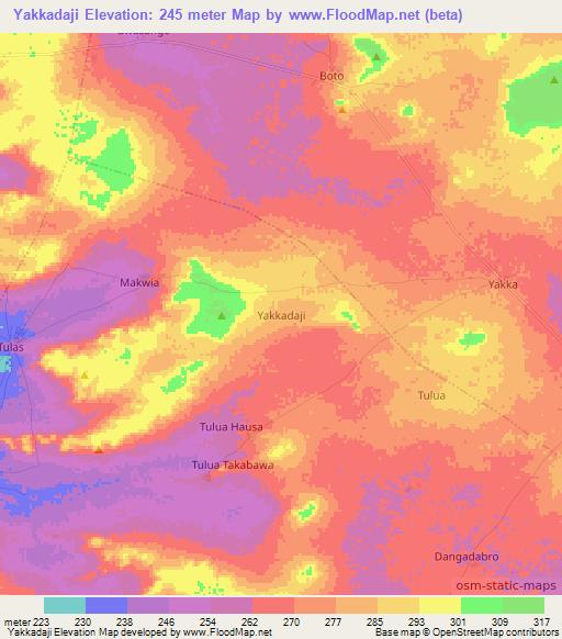 Yakkadaji,Nigeria Elevation Map