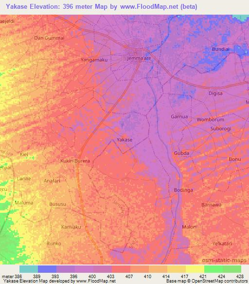 Yakase,Nigeria Elevation Map