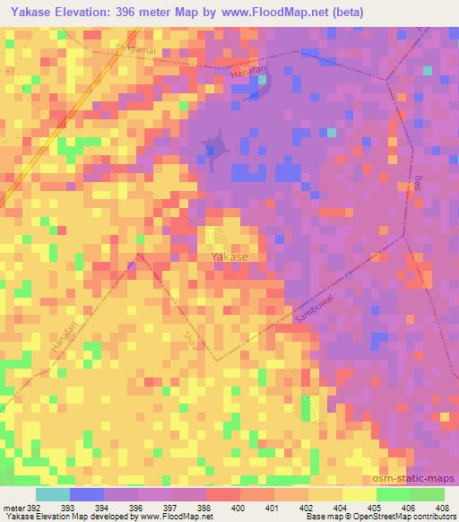 Yakase,Nigeria Elevation Map