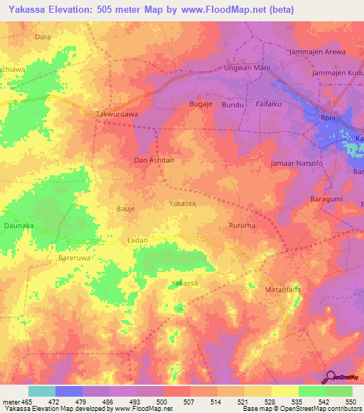 Yakassa,Nigeria Elevation Map