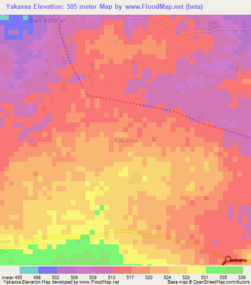 Yakassa,Nigeria Elevation Map