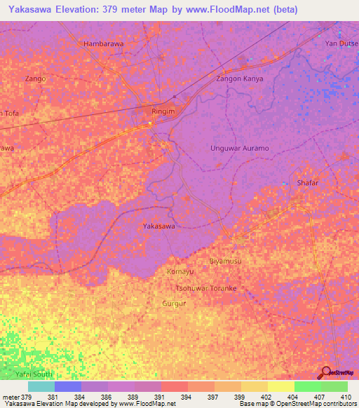 Yakasawa,Nigeria Elevation Map